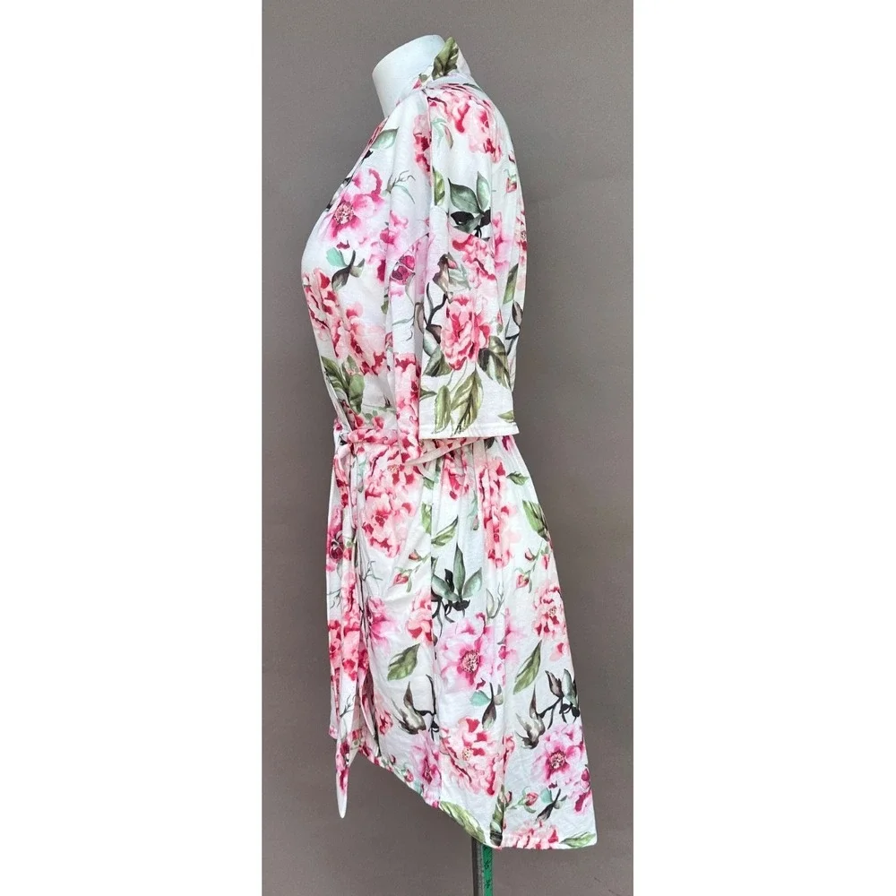 Show Me your MUMU Brie Pink Floral Short Robe  Garden of Blooms One Size Cottage